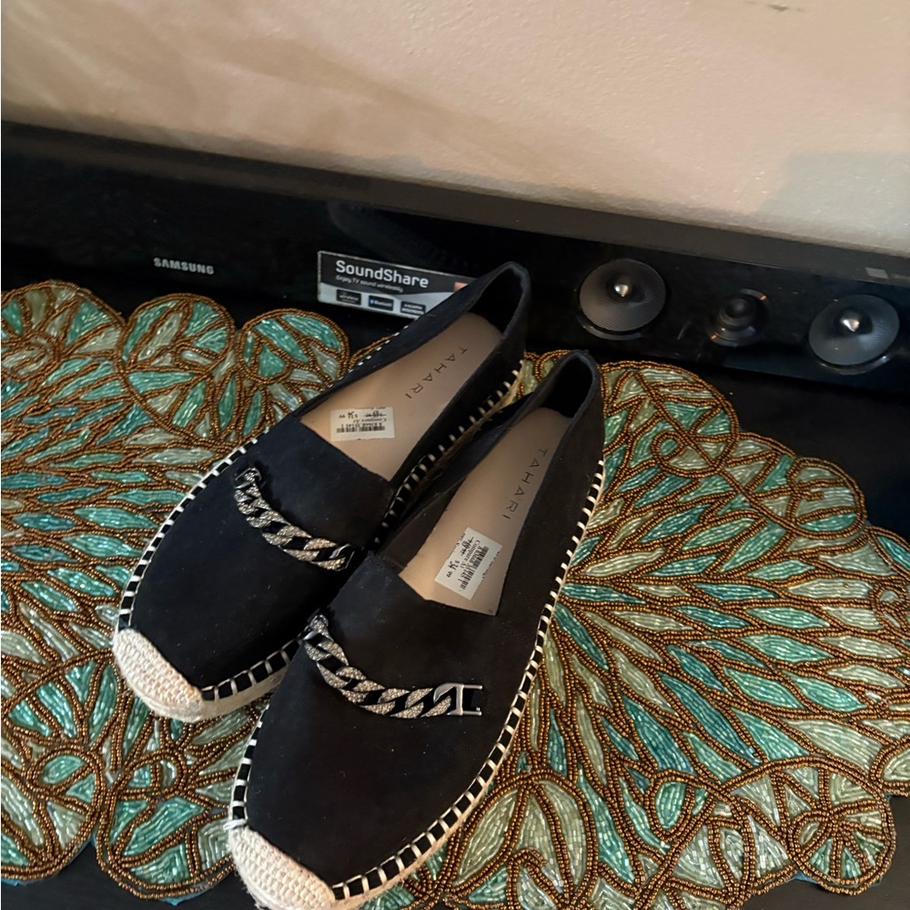 Tahari Black and Cream Espadrille Flats - Picture 2 of 5